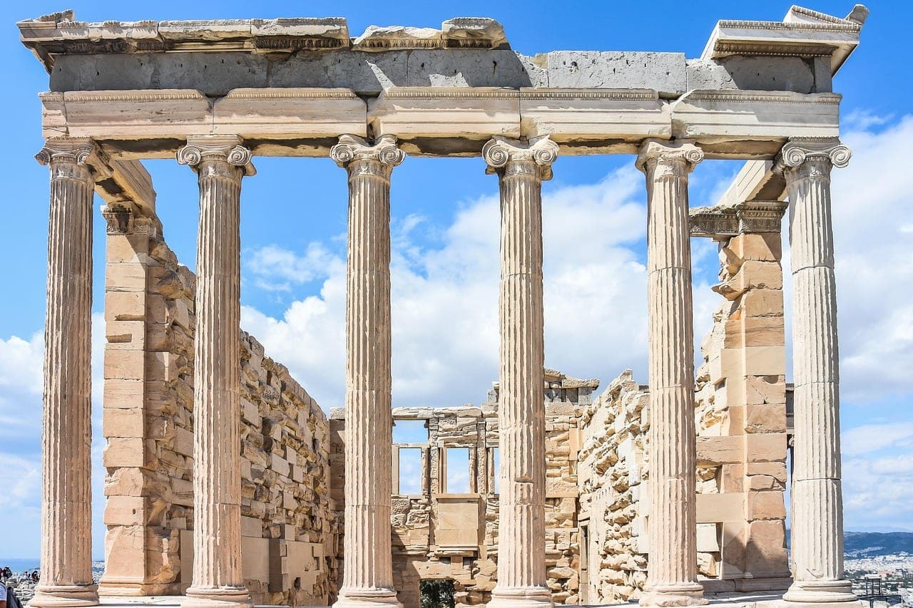 Acropolis and the Parthenon rising above the rooftops of Athens, Greece
