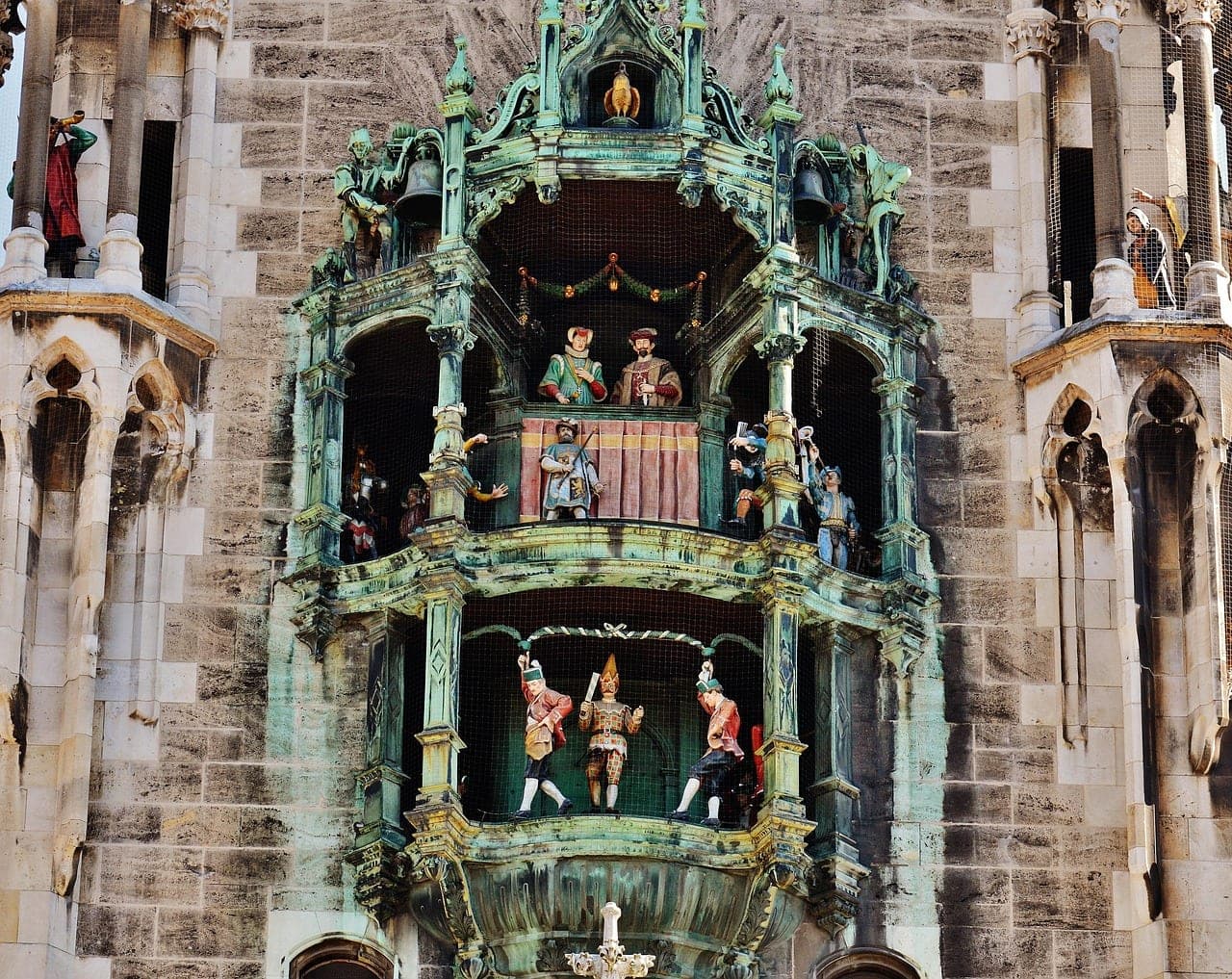 Marienplatz square with Munich's New Town Hall and Glockenspiel tower in the Bavarian capital