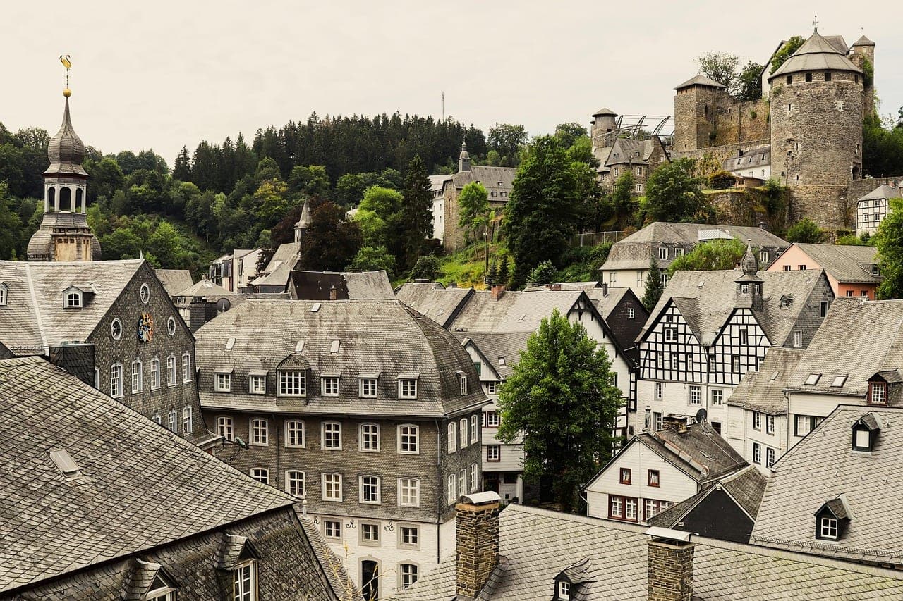 Nuremberg Imperial Castle above the half-timbered medieval old town and red-tiled roofs of Bavaria