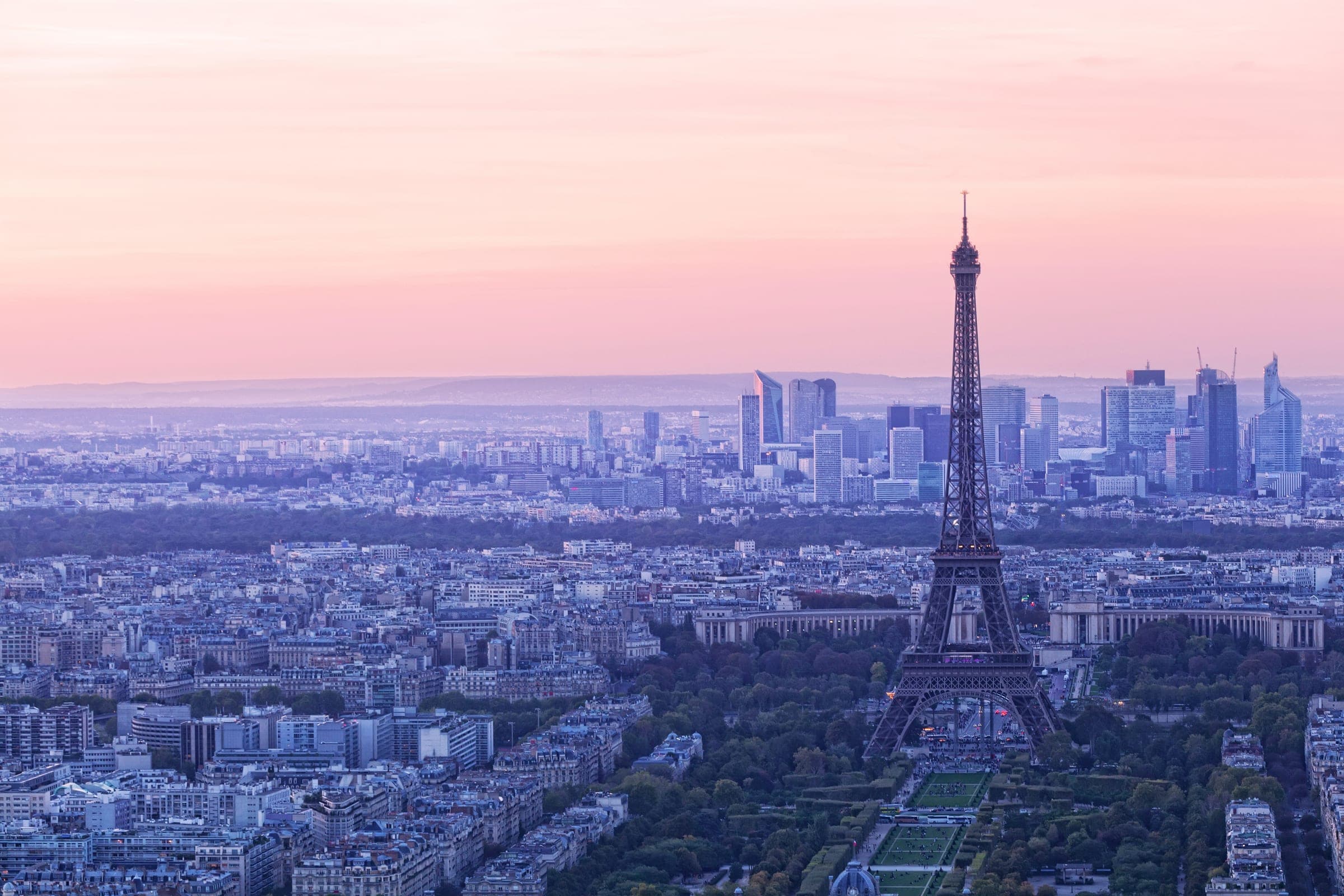 Aerial view of Paris at sunset